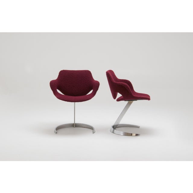 Mid-Century Modern Sculptural Scimitar Dining Table and Chairs in Burgundy Bouclé by Boris Tabacoff for Mobilier Modulaire Moderne, 1970s, Set of 6 For Sale - Image 3 of 18