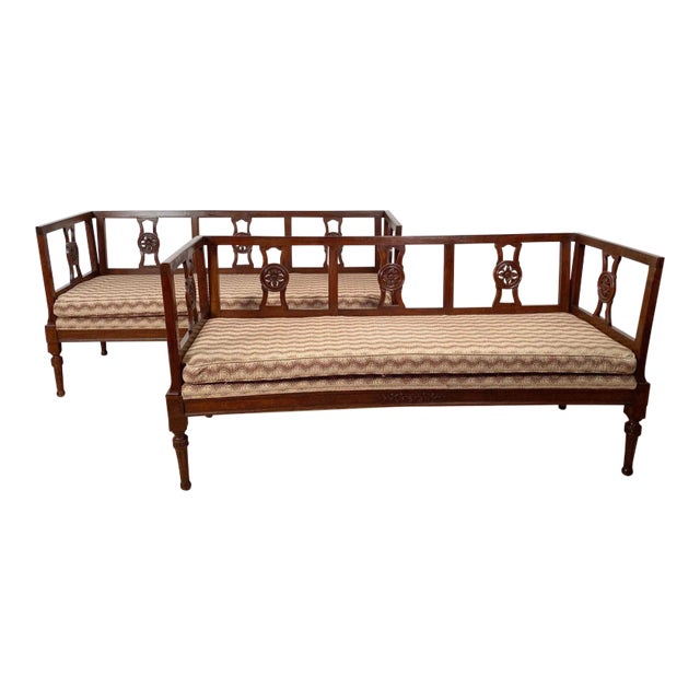 Antique Neoclassical Style Italian Walnut Settees - a Pair For Sale