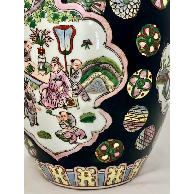 Ceramic Vintage Chinese Famille Noire Porcelain Ovoid Ginger Jar With Lid For Sale - Image 7 of 12
