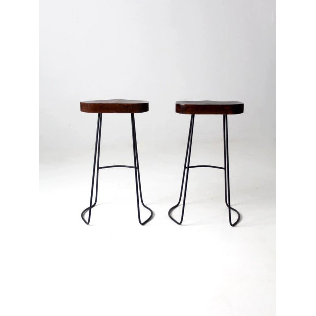 Wood Mid-Century Stools Pair For Sale - Image 7 of 10