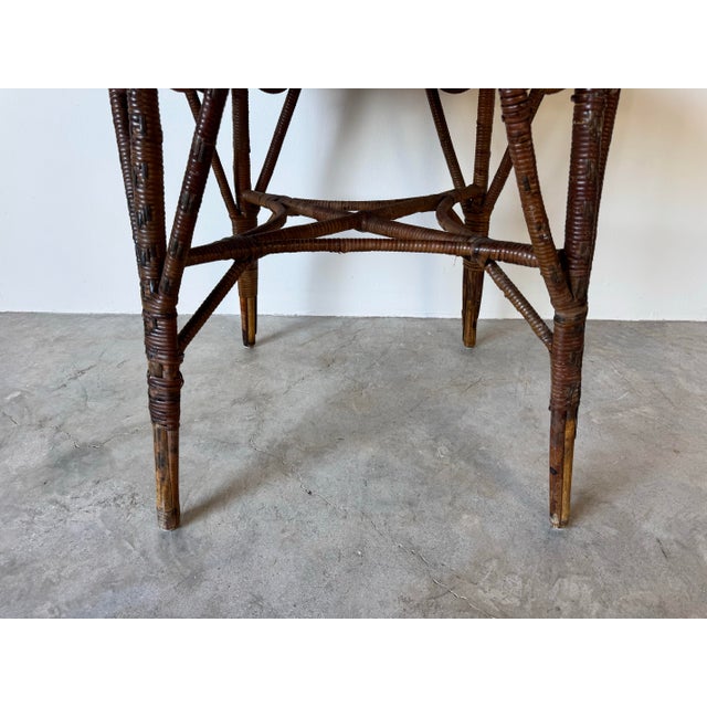 Vintage Boho Chic Bamboo and Rattan Round Accent Table For Sale - Image 10 of 12