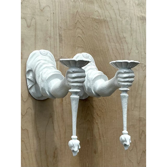 Plastic Vintage Plaster Decorative Wall Sconces - Pair For Sale - Image 7 of 12