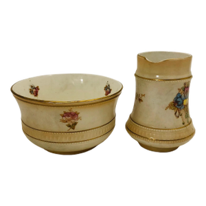 1900s Crown Devon Ceramic Creamer and Sugar Bowl