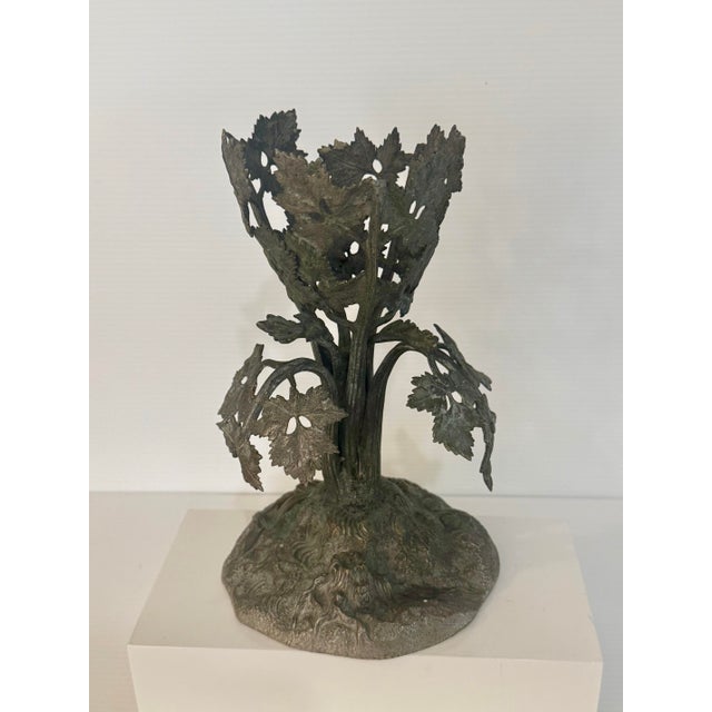 Bronze Vintage Art Nouveau Style Grapevine Cast Metal Sculptural Jardinere 8” Tall X 5” Diameter For Sale - Image 8 of 11