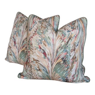 Lee Jofa Taplow 22" Pillows in Spice & Leaf With Green Braided Cord For Sale