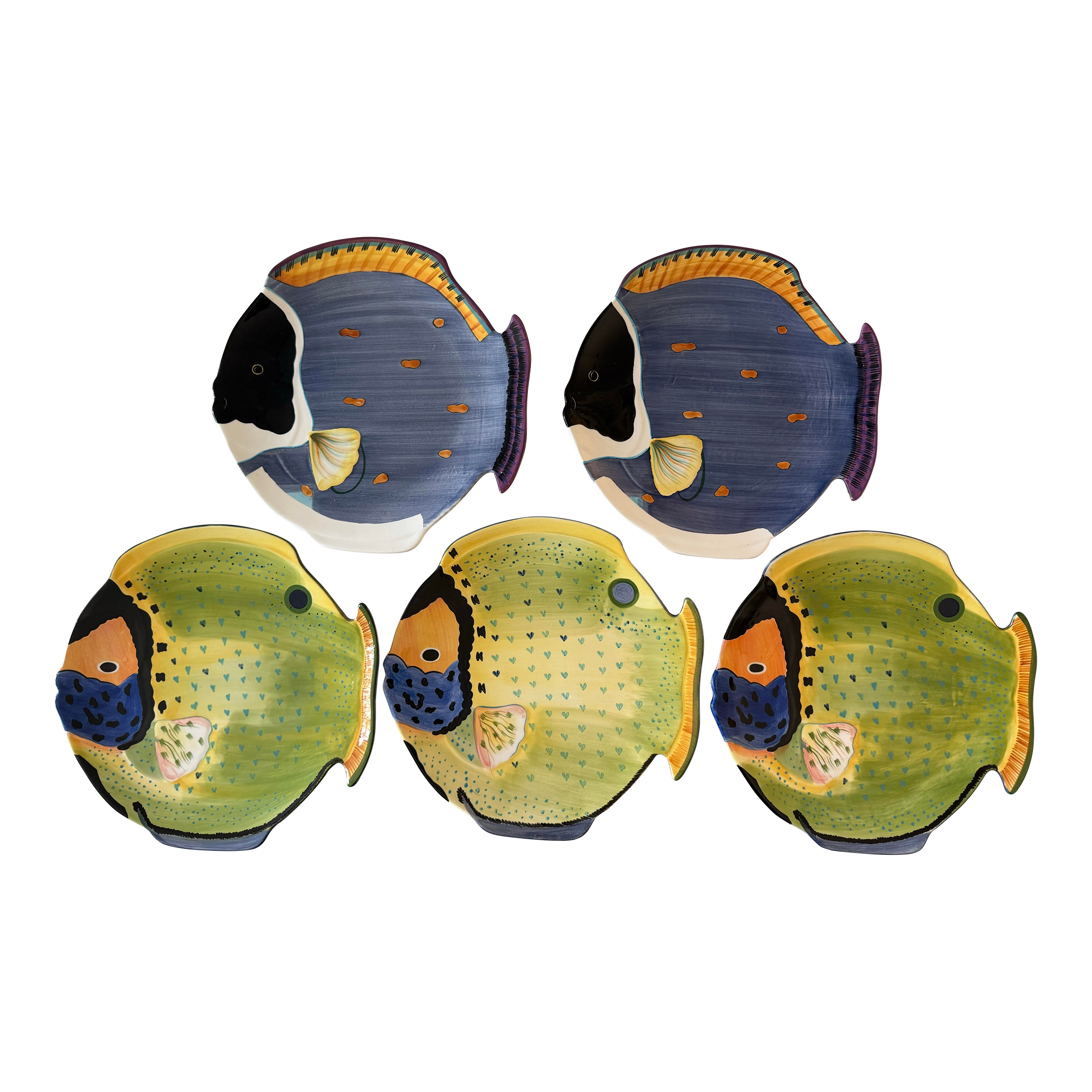 Set of 5 Coral Ocean Fish Dinner Plates by Studio Nova | Chairish