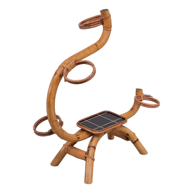 Bamboo and Wicker Plant Stand, Holland, 1950s For Sale