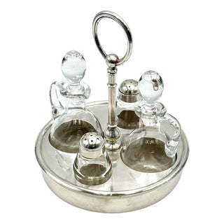 Mid-Century Modern French Condiment Set in Silver Plate and Crystal Glass from Christofle, 1950s, Set of 5 For Sale