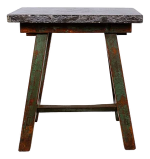 Industrial Console Table with Bluestone Top and Green Weathered Wood