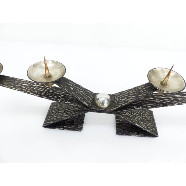 Metal Modernist Brutalist Chandelier with Four Blackened Hammered Metal Spikes, Europe, 1970 For Sale - Image 7 of 10