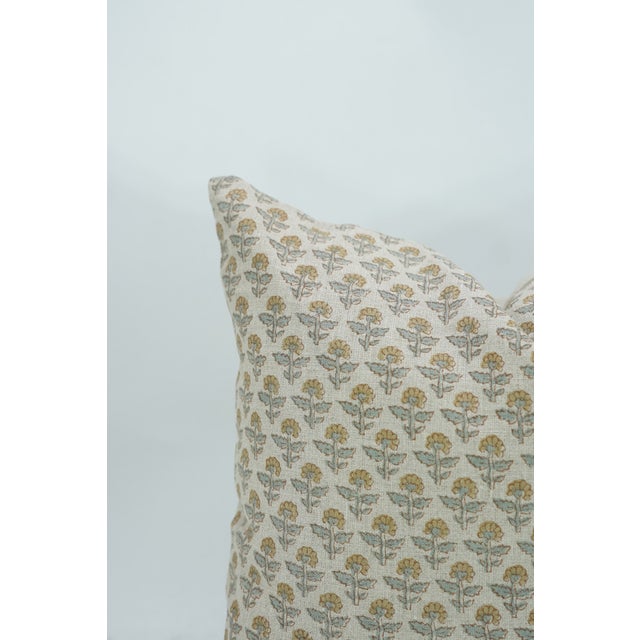 Rustic Fabdivine Gulmohar Handmade Block Print Pillow Cover Pure Linen Floral Decorative 24x24inches Cushion Cover For Sale - Image 3 of 9