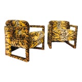 Image of Pair of Custom Tiger Print Accent Chairs in the Style of Milo Baughman For Sale