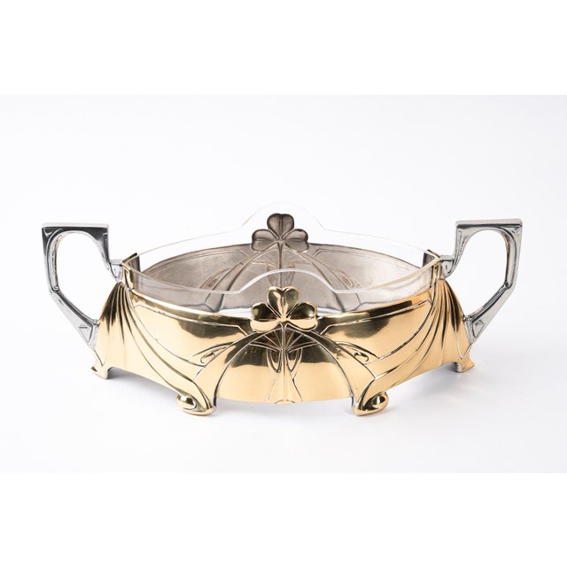 Jugendstil Centerpiece in Alpaca and Brass with Glass, 1908 For Sale - Image 9 of 15