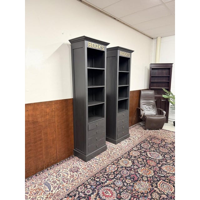 English Black Teak Bookcases, Set of 2 For Sale - Image 4 of 16