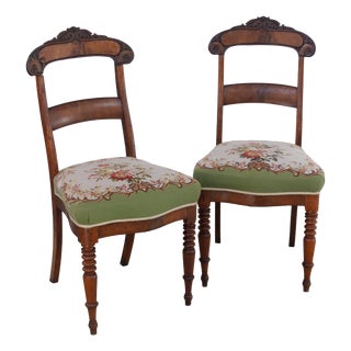 Danish Art Nouveau Chairs with Floral Needlepoint Seats, 1900s, Set of 2 For Sale