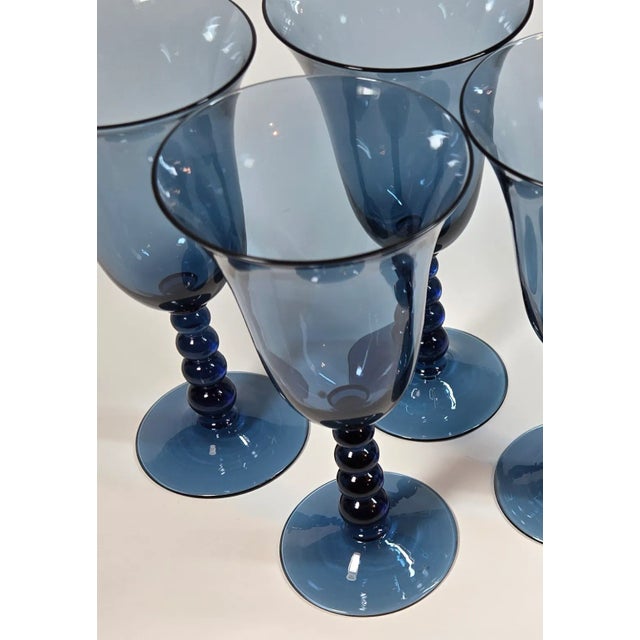 Glass Vintage Candlewick Blue Goblet- Set of Four For Sale - Image 7 of 10