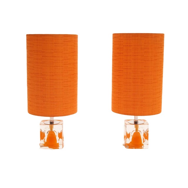 Space Age Table Lamps with Orange Shades, 1970s, Set of 2 For Sale