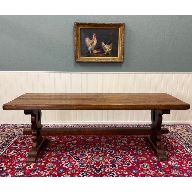 Antique French Country Farm Dining Table Farmhouse Trestle Base Oak 87"w For Sale - Image 17 of 17