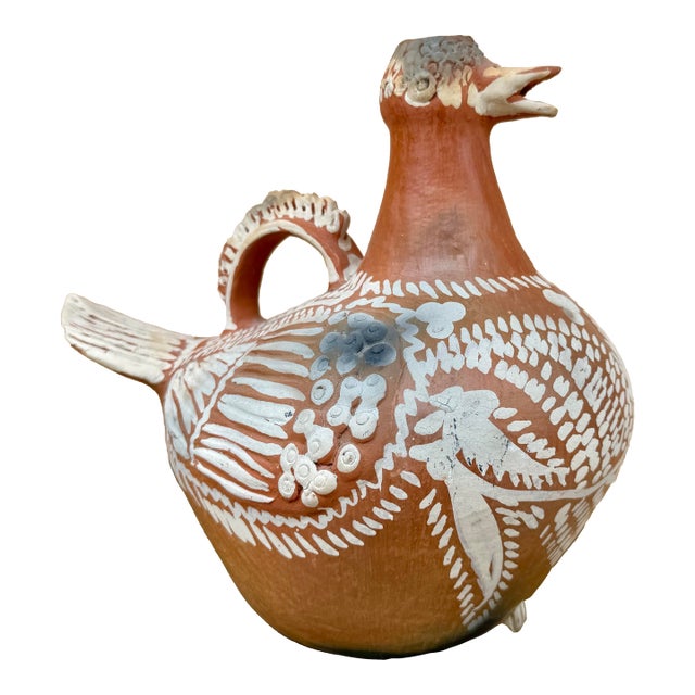 Mexican Hand Crafted Folk Art Ceramic Ewer For Sale
