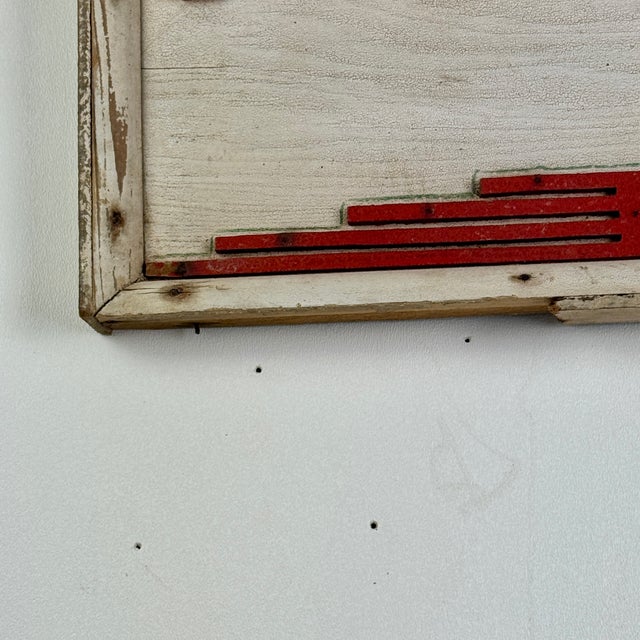 Art Deco Vintage Art Deco Period Wood "For Rent" Sign in Bright Red Lettering and Design Motif For Sale - Image 3 of 8