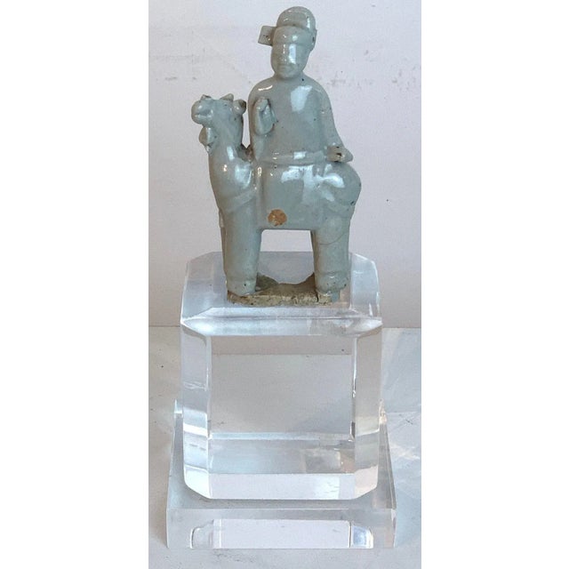 Beige 15th Century & Earlier Song Dynasty Chinese Celadon Porcelain Horse and Rider on Later Lucite Pedest For Sale - Image 8 of 13