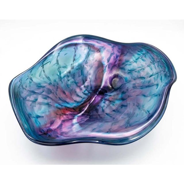 Huge 25" Hand-Blown Art Glass Wave Bowl Signed by H. Jensen & Wildfire 3 Views For Sale In Las Vegas - Image 6 of 11