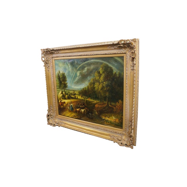 Vintage landscape oil painting on canvas after Peter Paul Rubens. The painting depicts a scene from his country estate,...