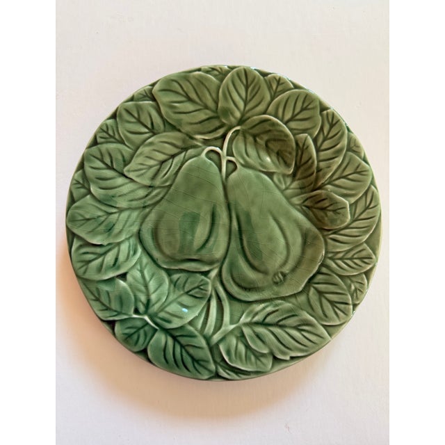 Late 20th Century Late 20th Century Set of 6 Green Bordallo Pinheiro Majolica Salad or Dessert Plates From Portugal For Sale - Image 5 of 10
