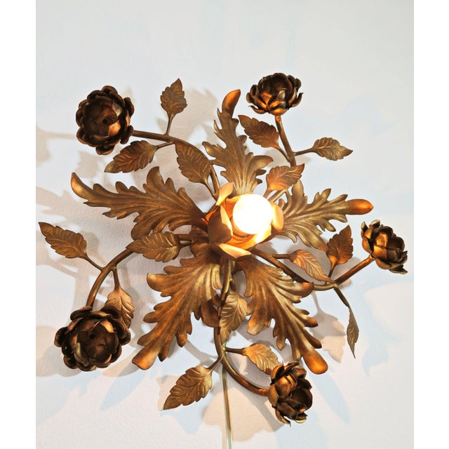 Hollywood Regency Gilded Metal Wall Lamps, Italy, 1960s, Set of 2 For Sale - Image 14 of 17