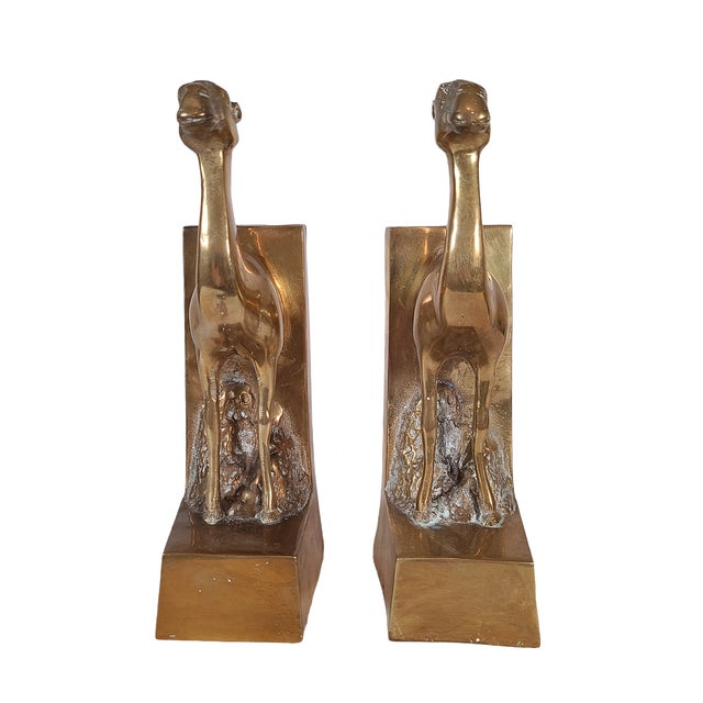 Art Deco Influenced Brass Camel Bookends by Dolbi Cashier Chairish