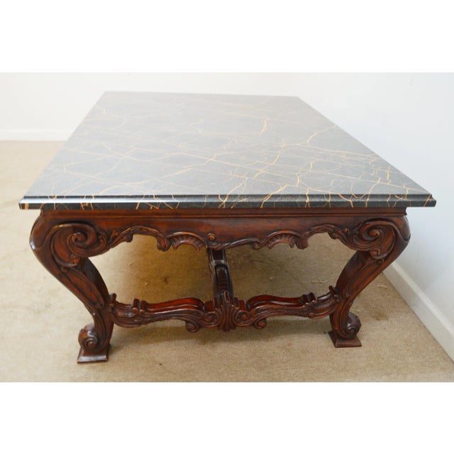 Henredon Henredon Marble Mahogany Coffee Table For Sale - Image 4 of 8