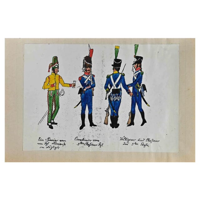 Herbert Knotel, Soldiers, Original Ink & Watercolor Drawing, 1940s For Sale