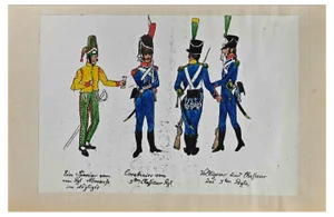 Herbert Knotel, Soldiers, Original Ink & Watercolor Drawing, 1940s