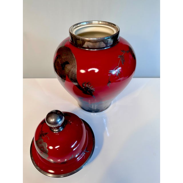 Art Deco Lidded Porcelain Vase with Exotic Bird Silver Overlay Decor from Rosenthal, Germany, 1932 For Sale - Image 10 of 18