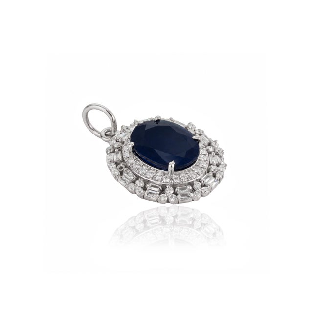 Natural 2.78ct Blue Sapphire & Diamond Cluster Art Deco Pendant in 14k Gold For Sale - Image 4 of 15