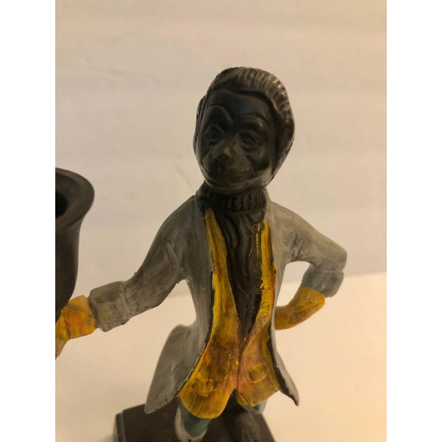 1960s Pair of 1960s Yellow Vest / Gray Jacket "Butler" Monkey Candle Holders For Sale - Image 5 of 12