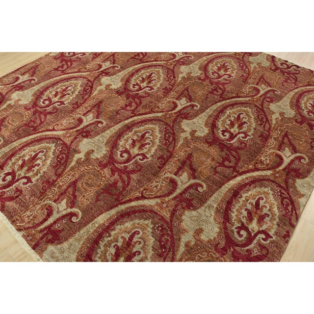 Modern Suzani Rug 8’11” X 9’1” Brown Wool Modern Hand-Knotted Oriental Carpet For Sale - Image 3 of 15