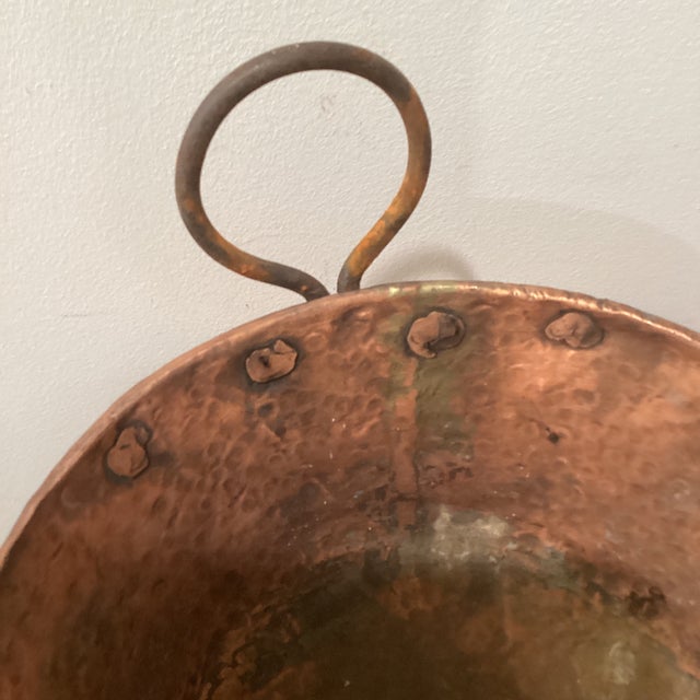 Late 19th Century Antique Hand Hammered Copper Jam Pot/Primitive Cauldron With Iron Handles For Sale - Image 5 of 12
