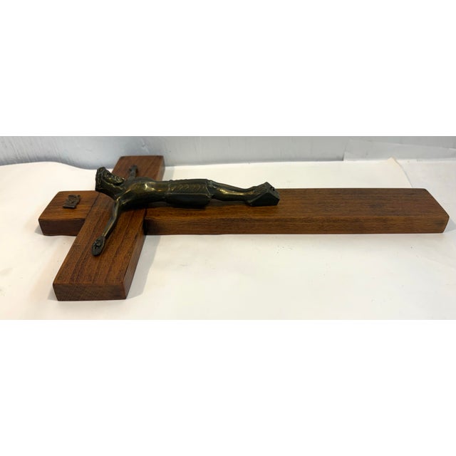 Italian Vintage European Wood and Brass Crucifix For Sale - Image 3 of 7