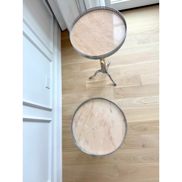 Maison Jansen French Jansen-Style Adjustable Martini Table in Chrome, Brass & Marble, Circa 1970s, Heavy For Sale - Image 4 of 8