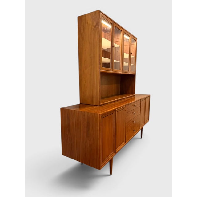 Drexel Declaration 1960s Kipp Stewart for Drexel Declaration Two Piece Walnut Credenza Hutch For Sale - Image 4 of 17