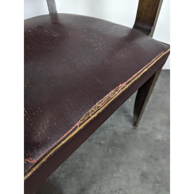 Bridge Chairs in Oak and Burgundy Imitation Leather, 1940s, Set of 2 For Sale - Image 6 of 8