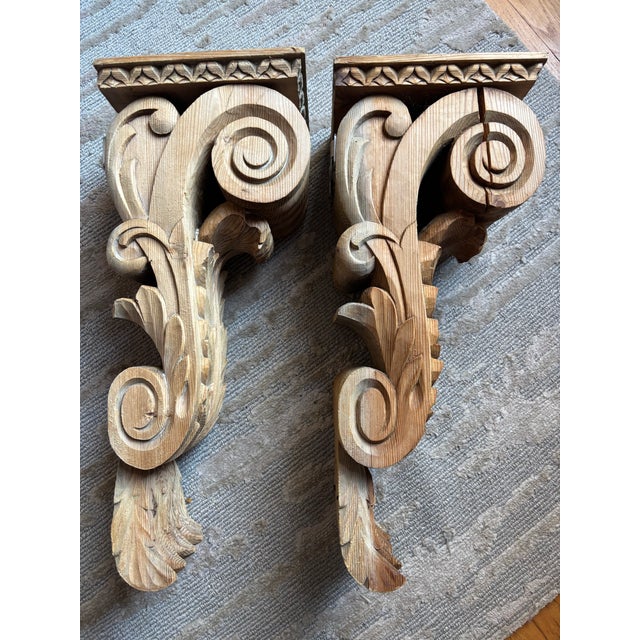 American Antique Carved Pine Corbels, a 19th Century Pair For Sale - Image 3 of 13