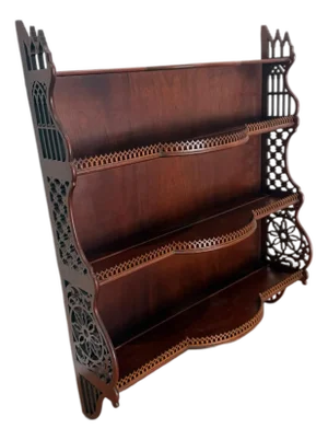Late 20th Century Gothic Chippendale Style Mahogany Wall Etagere With Pierced Fretwork