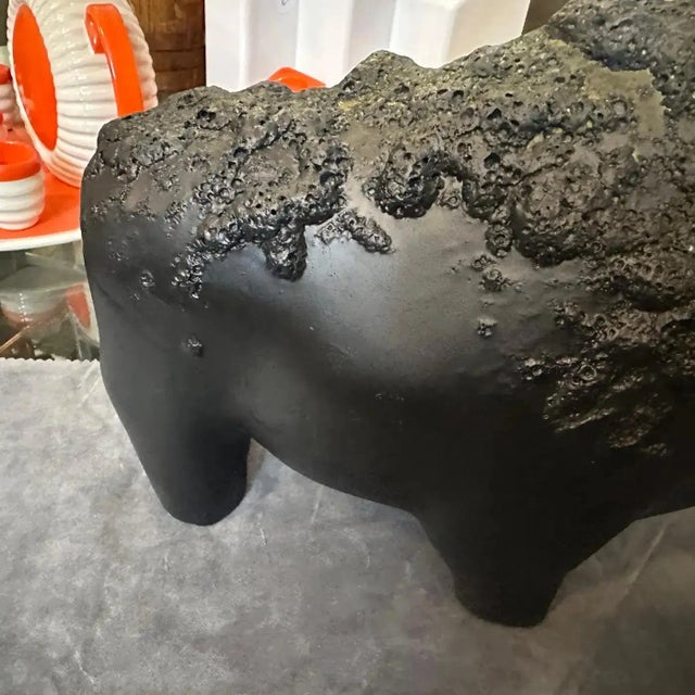 1990s Modernist Black Fat Lava Ceramic German Bison For Sale - Image 9 of 12