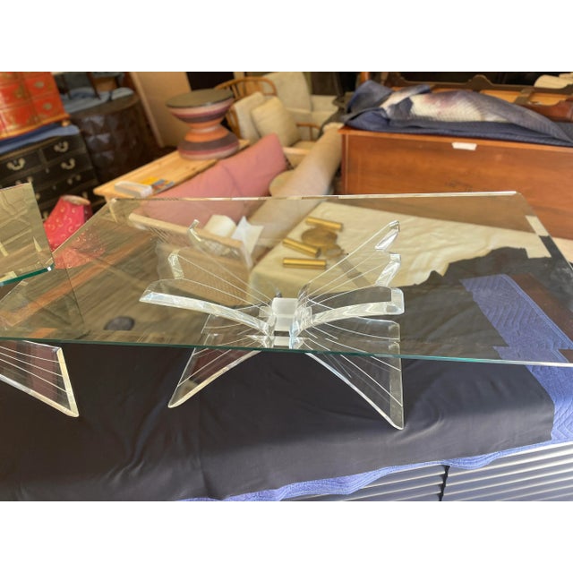 MCM Hollywood Regency Lucite Butterfly Wing Coffee & End Table Set For Sale - Image 13 of 13