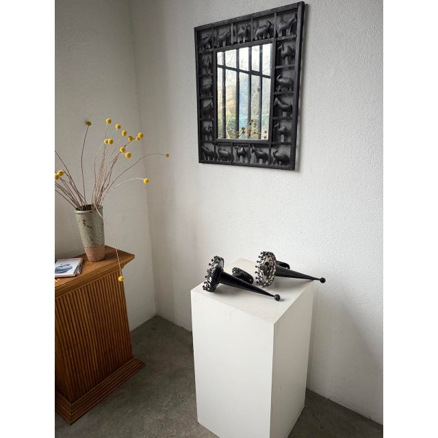 Brutalist Black Metal Wall Sconces, 1950s, Set of 2 For Sale - Image 4 of 18