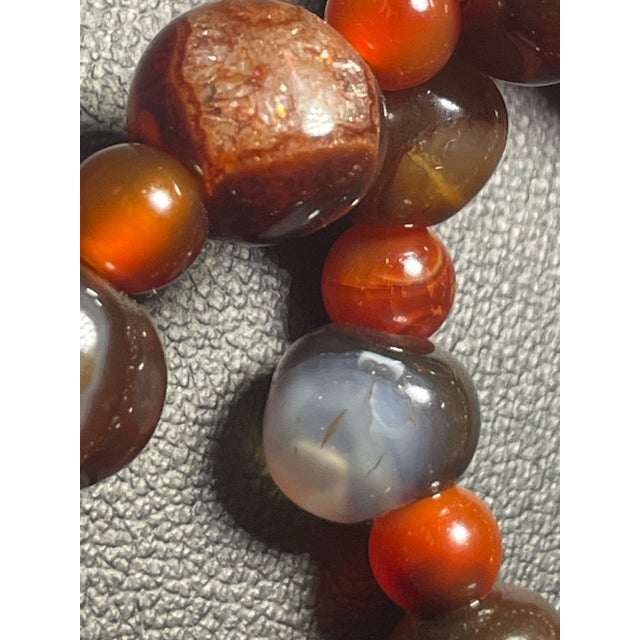 Gemstone Necklace ‘Bing Piao’ Rare Lychee Icey Variety Agate (Mixed With Hematite) From Liangshan. For Sale In South Bend - Image 6 of 9