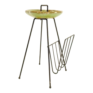 Mid-Century Modern Ceramic Ashtray on Wire Legs Magazine Rack Stand
