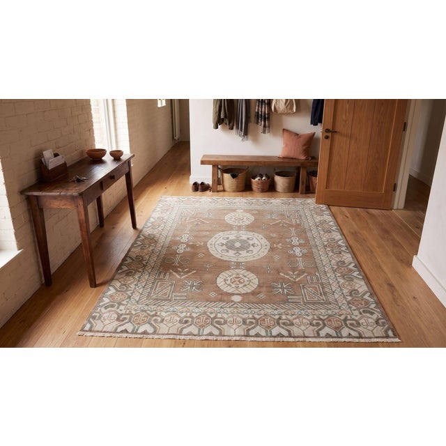 6x9 Brown Hand-Knotted Wool Triple Medallion Classic Traditional Carpet Rug For Sale - Image 10 of 12